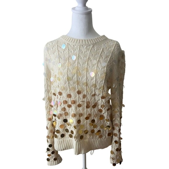 MARC JACOBS Cream Gold Wool Cashmere Payettes Sweater Size Large - Picture 1 of 6